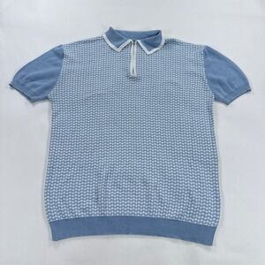 OXKNITSTORE Mens Polo 2XL Blue Checkered Quarter Zip Knit Retro Preppy